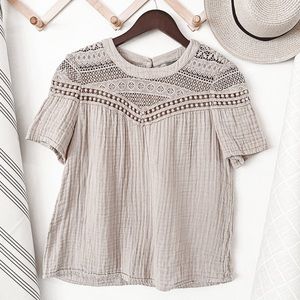 Anthropologie Michael Stars Neutral Brown Double Gauze Blouse